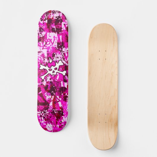 Roze Punk Skull Skateboard (Voorkant)