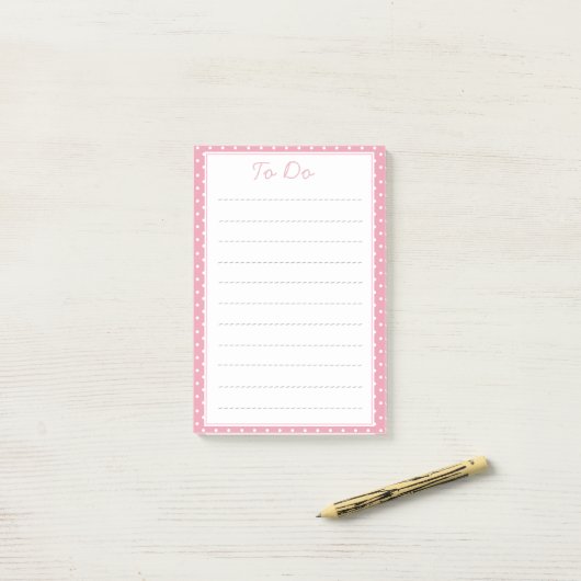 Roze puntpatroon om lijst te doen post-it® notes (Op bureau)
