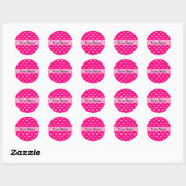 Roze puntpatroon ronde sticker (Vel)