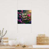Roze Puppelbloemen Beste moeder ooit Poster (Keuken)