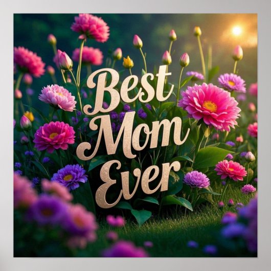 Roze Puppelbloemen Beste moeder ooit Poster (Voorkant)