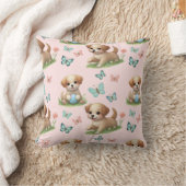 Roze Puppies en Vlinders Aquarel Kussen (Deken)