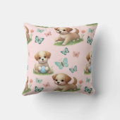 Roze Puppies en Vlinders Aquarel Kussen (Achterkant)