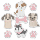 Roze Puppies Stickerblad Sticker (Voorkant)