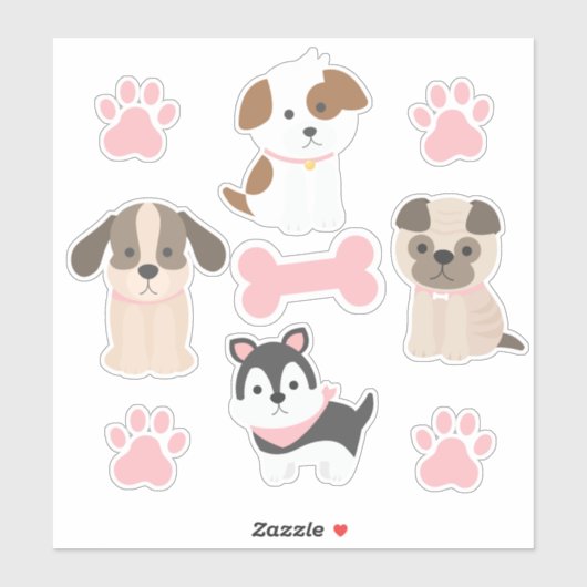 Roze Puppies Stickerblad Sticker (Vel)