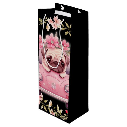 Roze puppy cadeau tas wijn cadeautas (Achterkant Gekanteld)