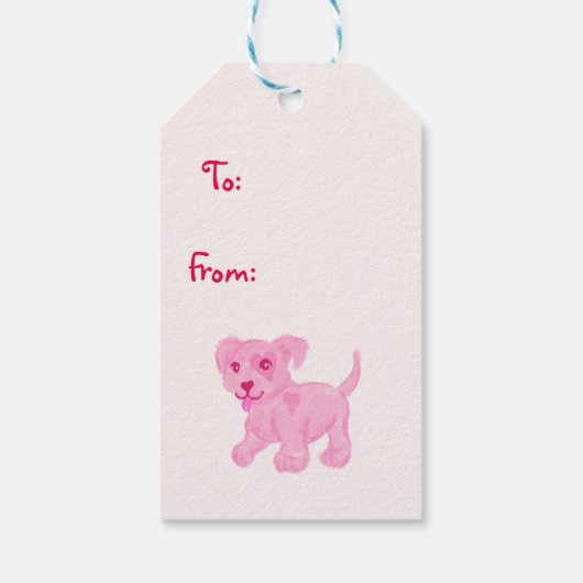 Roze puppy cadeaulabel (Achterkant)