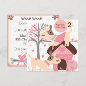 Roze Puppy Dog Aangepaste Birthday Invitaties Kaart (Voorkant / Achterkant)