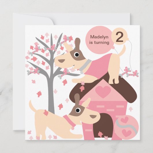 Roze Puppy Dog Aangepaste Birthday Invitaties Kaart (Voorkant)