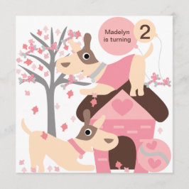 Roze Puppy Dog Aangepaste Birthday Invitaties Kaart