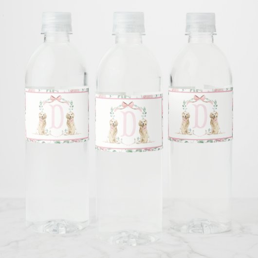Roze Puppy Dog Baby shower Waterflesetiketten Waterfles Etiket (Flessen)