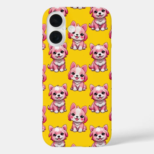 Roze Puppy Dog Patroon Design - Geel Case-Mate iPhone Case (Achterkant)