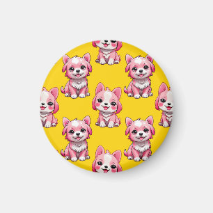 Roze Puppy Dog Patroon Design - Geel Magneet