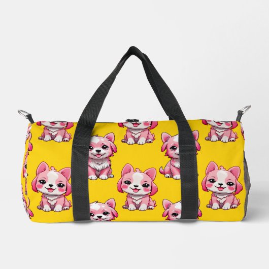 Roze Puppy Dog Patroon Design - Geel Plunjezak (Voorkant)