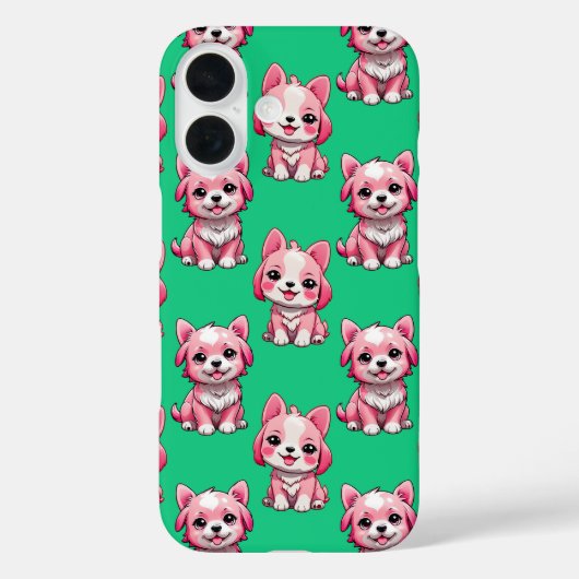 Roze Puppy Dog Patroon Design - Groen Case-Mate iPhone Case (Achterkant)