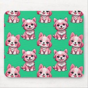 Roze Puppy Dog Patroon Design - Groen Muismat