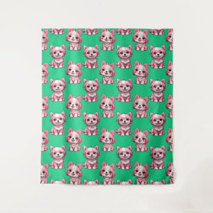 Roze Puppy Dog Patroon Design - Groen Wandkleed