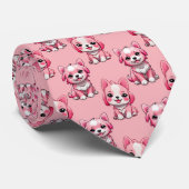 Roze Puppy Dog Patroon Design - Roze Stropdas (Opgerold)
