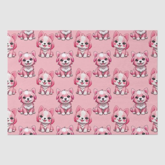 Roze Puppy Dog Patroon Design - Roze Tissuepapier (Voorkant)