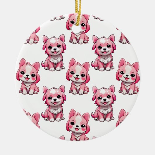 Roze Puppy Dog Patroon Design - wit Keramisch Ornament (Voorkant)