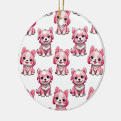 Roze Puppy Dog Patroon Design - wit Keramisch Ornament (Links)