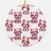 Roze Puppy Dog Patroon Design - wit Keramisch Ornament (Achterkant)