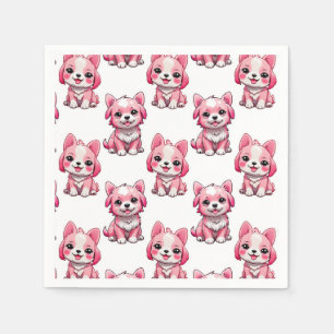 Roze Puppy Dog Patroon Design - wit Servet
