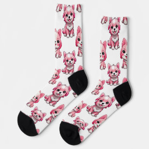 Roze Puppy Dog Patroon Design - wit Sokken