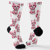 Roze Puppy Dog Patroon Design - wit Sokken (Gebogen)