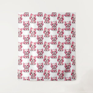Roze Puppy Dog Patroon Design - wit Wandkleed