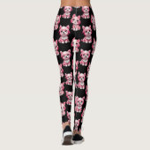 Roze Puppy Dog Patroon Design - Zwart Leggings (Achterkant)
