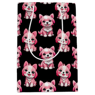 Roze Puppy Dog Patroon Design - Zwart Medium Cadeauzakje