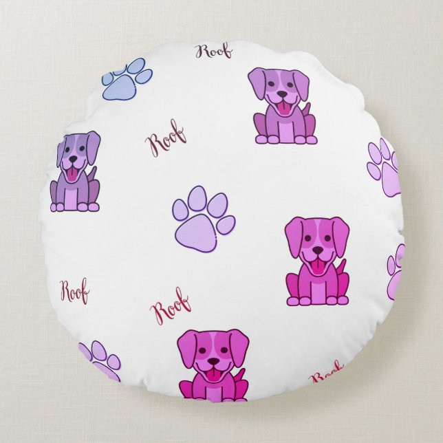 Roze puppy Dog & Paws Sierkussen Rond Kussen (Voorkant)