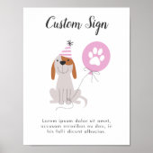 Roze Puppy Dog Theme Birthday Party Aangepast Sign Poster (Voorkant)
