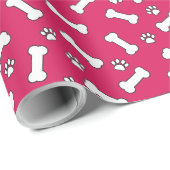 Roze Puppy Dog Theme Paw Prints en Botten Nieuw Hu Cadeaupapier (Rol Hoek)