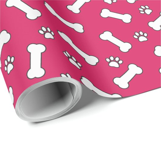 Roze Puppy Dog Theme Paw Prints en Botten Nieuw Hu Cadeaupapier (Rol Hoek)