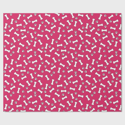 Roze Puppy Dog Theme Paw Prints en Botten Nieuw Hu Cadeaupapier (Vlak)