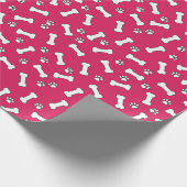 Roze Puppy Dog Theme Paw Prints en Botten Nieuw Hu Cadeaupapier (Hoek)
