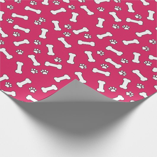 Roze Puppy Dog Theme Paw Prints en Botten Nieuw Hu Cadeaupapier (Hoek)