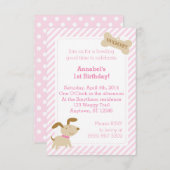 Roze Puppy Dog Uitnodiging met Stripes en Stippen (Voorkant / Achterkant)