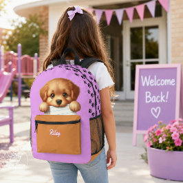 Roze Puppy Huiswerk Eter Bedrukte Rugzak