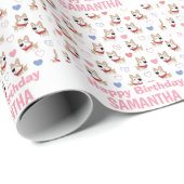 Roze Puppy Patroon verjaardag Cadeaupapier (Rol Hoek)