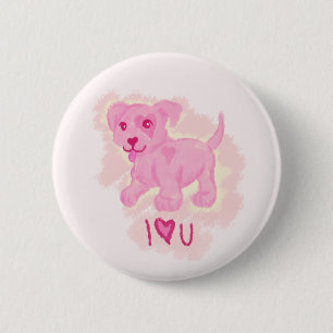 Roze puppy ronde button 5,7 cm