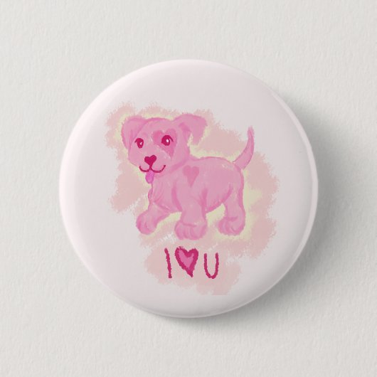 Roze puppy ronde button 5,7 cm (Voorkant)