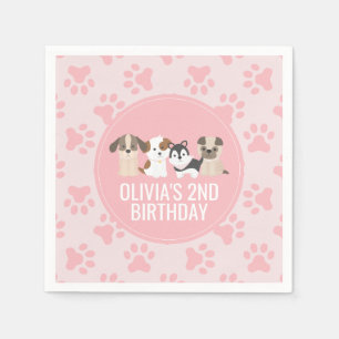 Roze Puppy verjaardagsfeest servetten pootafdrukke