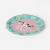 Roze Puppy verjaardagsfeestje borden pootafdrukken Papieren Bordje (Gekanteld)