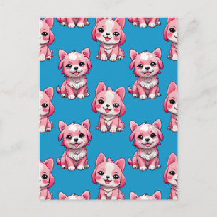 Roze puppyhondenpatroonontwerp - Blauw Briefkaart