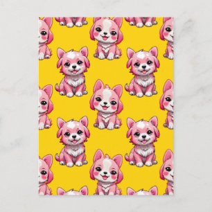 Roze puppyhondenpatroonontwerp - Geel Briefkaart