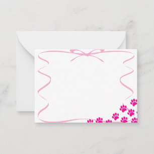 Roze Puppypootsafdrukken Lint Tekening Notitiekaartje