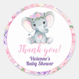 Roze Puprle Elephant Floral Sticker Dank u Label